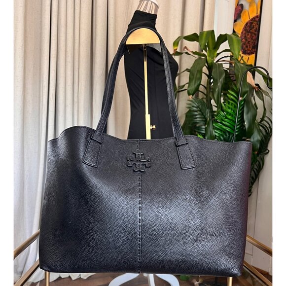 AUTHENTIC TORY BURCH BLACK LEATHER MCGRAW SHOULDER BAG - Picture 2 of 10